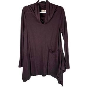 Chalet Et Ceci Bamboo Burgundy Lagenlook Cowl Neck Tunic Top womens Size Small
